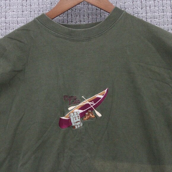 Vintage Old Favorites Shirt Mens Large L Brown Platte Lake Boat Embroidered 90s - Picture 5 of 9